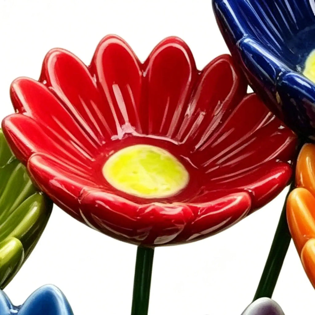 Ceramic Bee Watering Station for Garden 6 Pieces Ceramic Flower Shaped Bird Bath Bee Drinking Station for Bird Butterfly Zpaxo