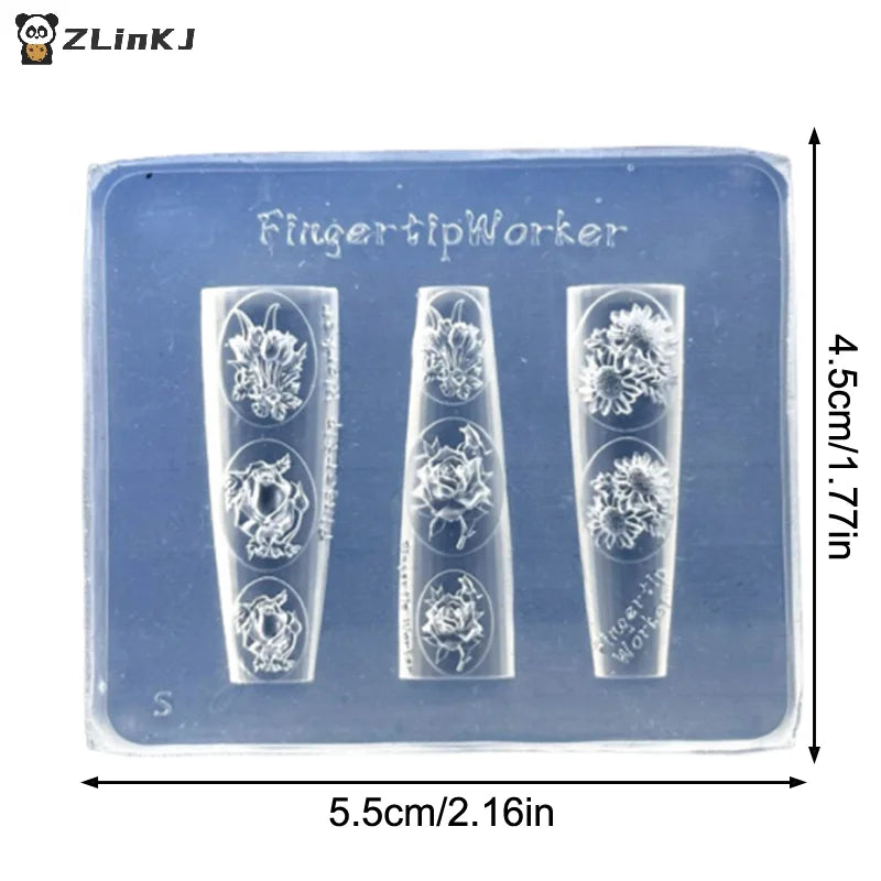 ▶1Pcs Flowers Rose Tulip Nail Silicone Relief Nail Art Mold Nail Salon Manicure Tool DIY Nail Decoration Zpaxo