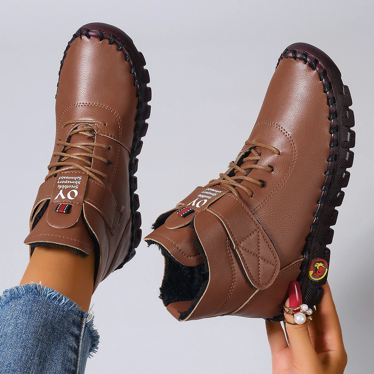 Women Boots 2025 New Comfortable Flat Ankle Boots Luxury Casual Thickened Warm Mom Shoes Fashion Handmade Cotton Shoes Women Zpaxo Brown 36