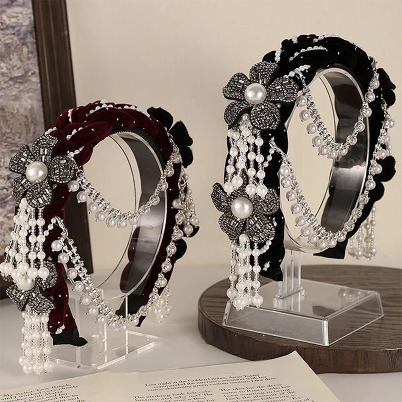 Elegant Women's Hair Hoop Detachable Pearl Tassel Flower Detailing Zpaxo