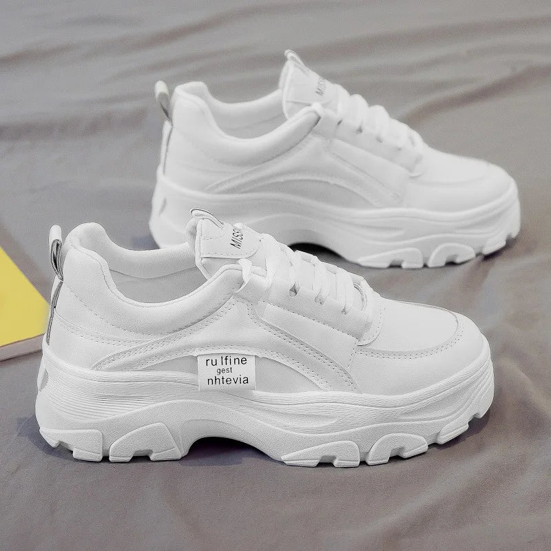 CINESSD Fashion White Women Chunky Sneakers Shoes Lace Up Platform Zpaxo WHITE 39 China Mainland