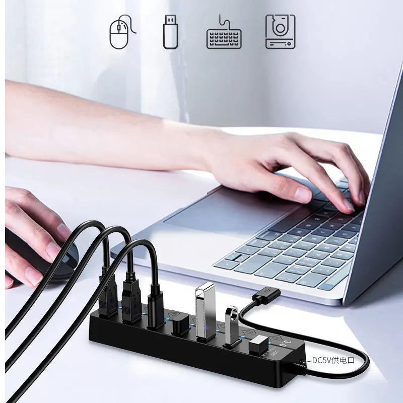 USB 3 0 Hub 2 Multi Splitter Cable Multiple Expander Computer Laptop