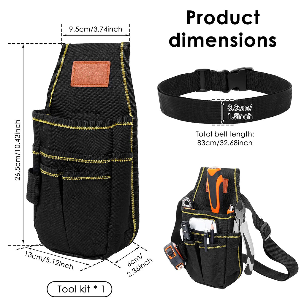 Tool Bag with 32 inch Belt Multi-Purpose Tool Holder Organiser 600D Oxford Fabric for Carpenter Gardener Builder and DIY Enthusi Zpaxo black