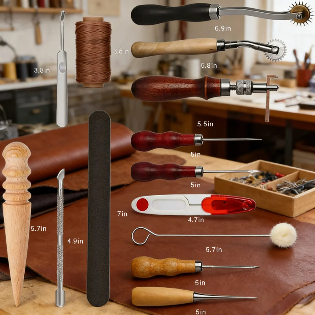 Leather Craft Tool Kit Leather Hand Sewing Repair Kit Stitching Punch Carving Work Groover Set DIY Tool Set Professional Zpaxo