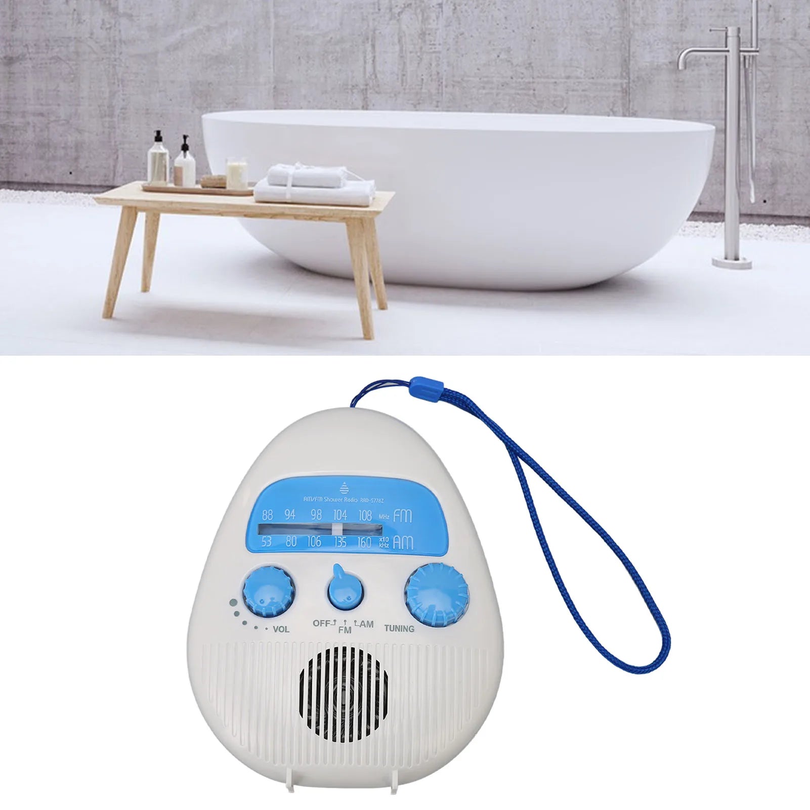 AM FM Shower Radio Waterproof Portable ABS Bathroom Built Speaker