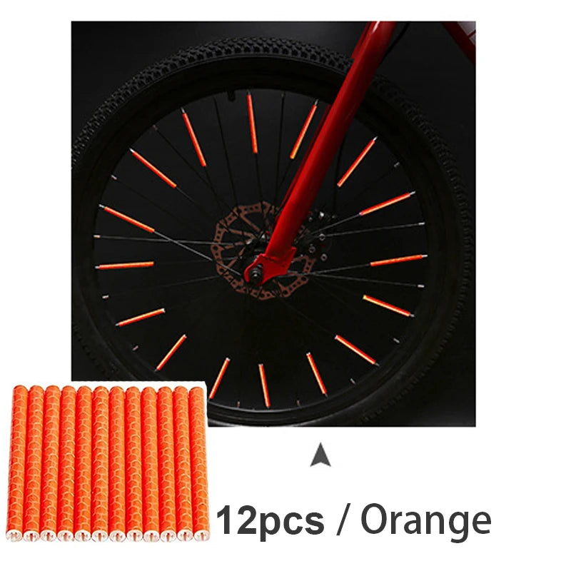 Bicycle Wheel Spokes Reflective Sticker Tube Warning Strip 12Pcs MTB Bike Reflective Mount Clip Wheel Spoke Reflector Stripe Zpaxo orange