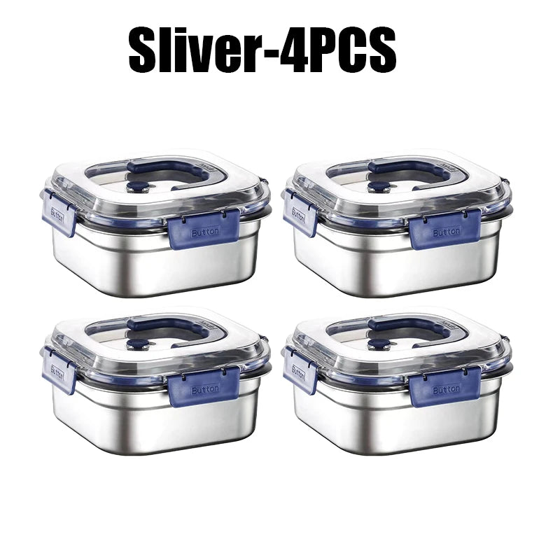 Airtight Stainless Steel Food Storage Container Lid Leakproof Lunch Zpaxo Sliver 4PCS