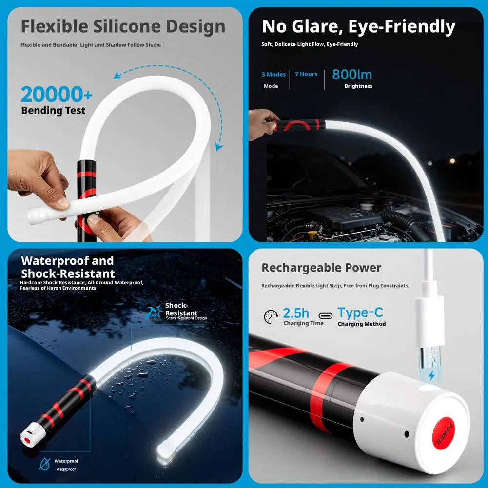 30" Flexible LED Flashlight Stick Flexible LED Flashlight Stick Bendable LED Light Rechargeable Work Light with 3 Brightness Zpaxo