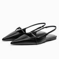 Summer New Women's Flat Bottom Slingback Sandals Woman Leopard Pointed End Mules 2025 Fashion Leather Pu Low-heel Beach Shoes Zpaxo black 42