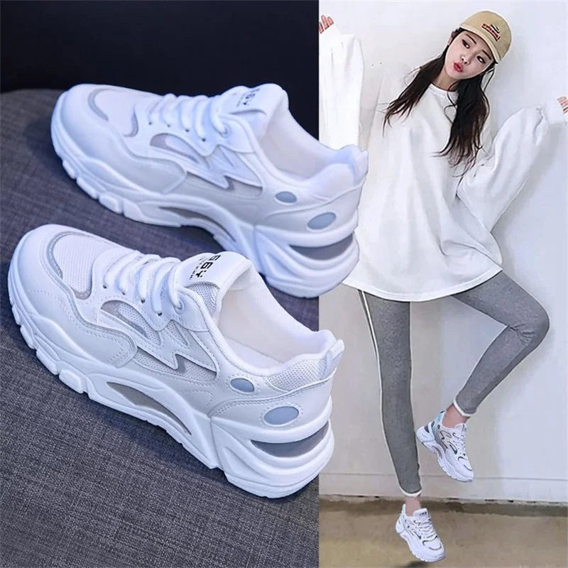 2023 Shoes Female Spring Net Breathable Stripes Hit White Sports Zpaxo
