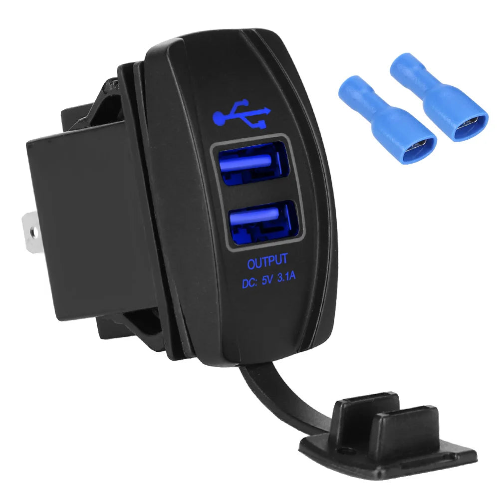 Car Charger Auto Adapter Dual USB Ports Dustproof Phone 5V 3 1A LED Zpaxo Blue