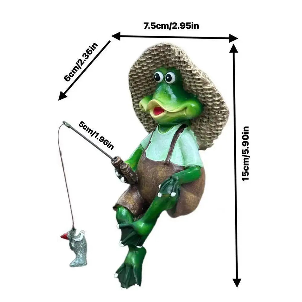 Flower Pot Decorations Fishing Pose Resin Dwarf Statue Frog Outdoor