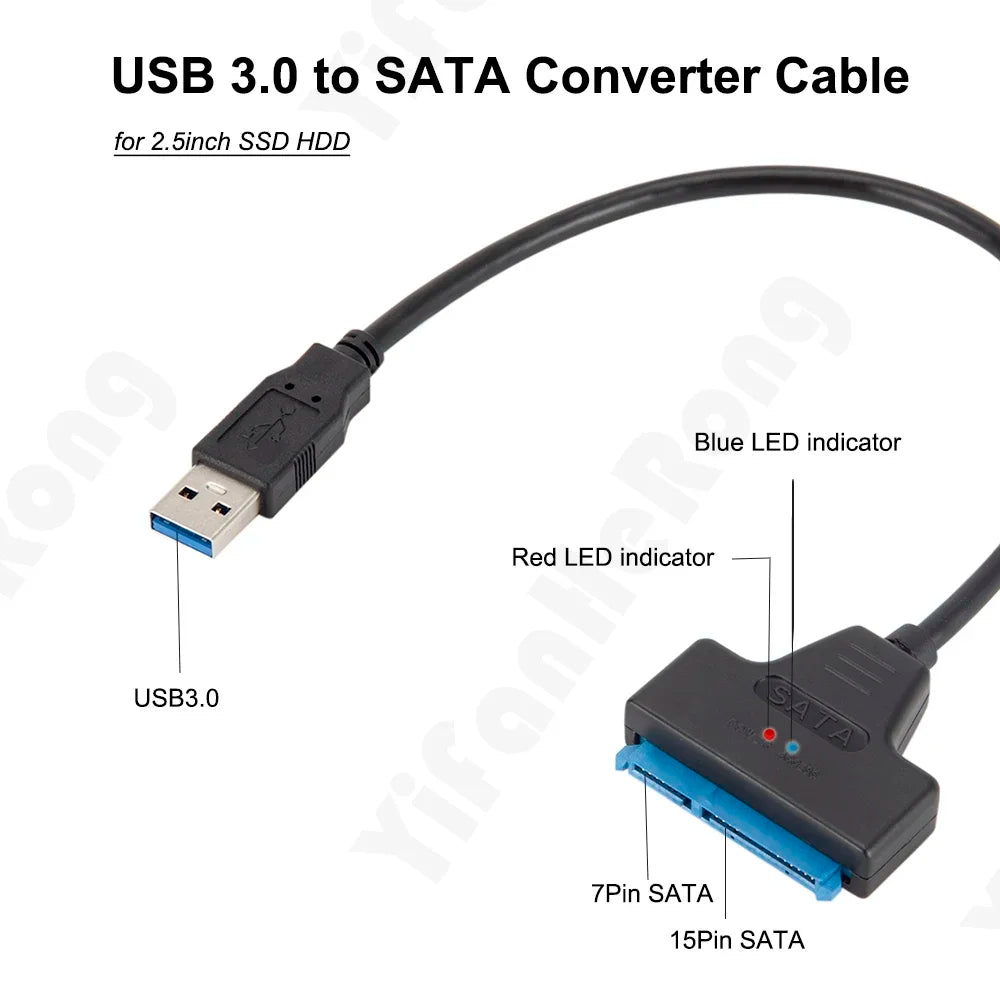 SATA to USB 3.0 Cable Up to 6 Gbps for 2.5 Inch External HDD SSD Hard Drive 22 Pin Adapter to Sata III for PC Zpaxo