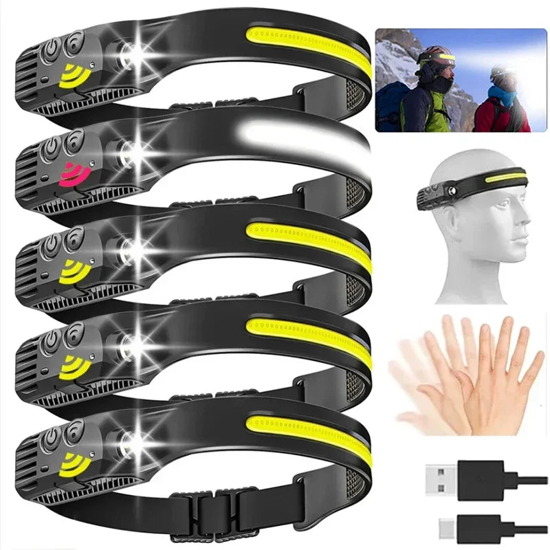 USB Rechargeable COB LED Headlamp – Motion Sensor, 6 Modes