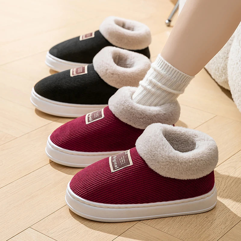 Winter Couple Concise Wrap Heels Plush Slippers Ladies' Non-slip Soft