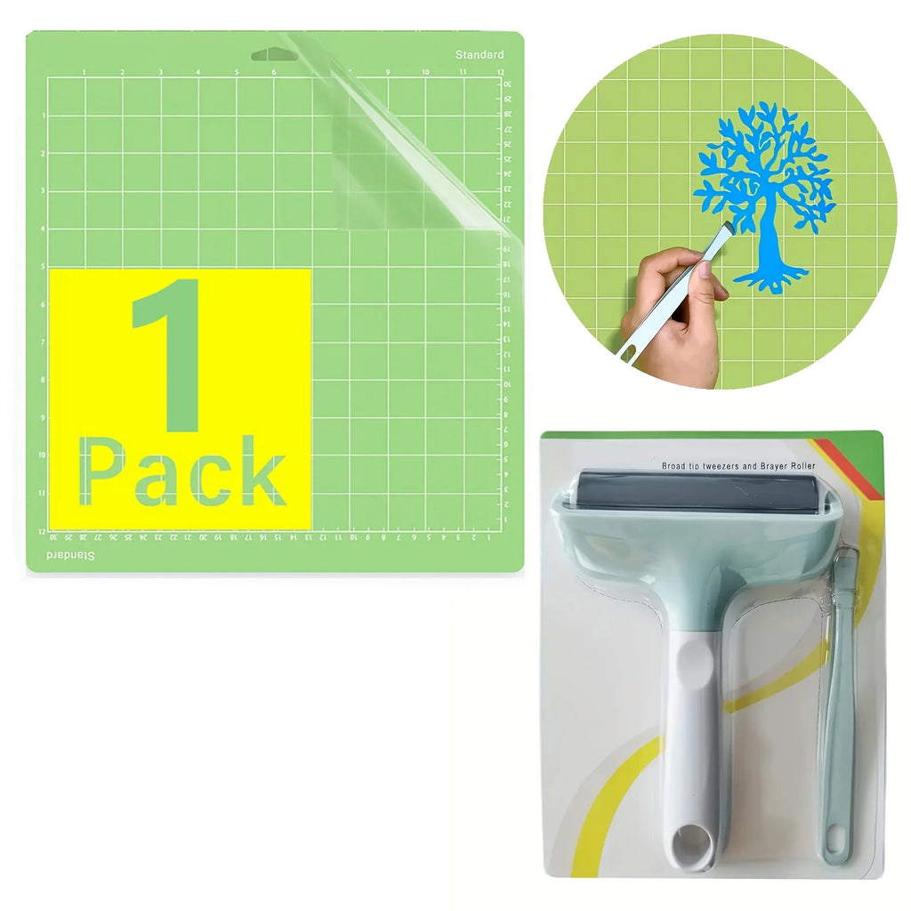 3 PCS Green Printing Cylinder, Pad and Tweezers Set, Dual Textured Surface Embossing Cylinder for Fabric, Leather, Paper, etc. Zpaxo 3PCS