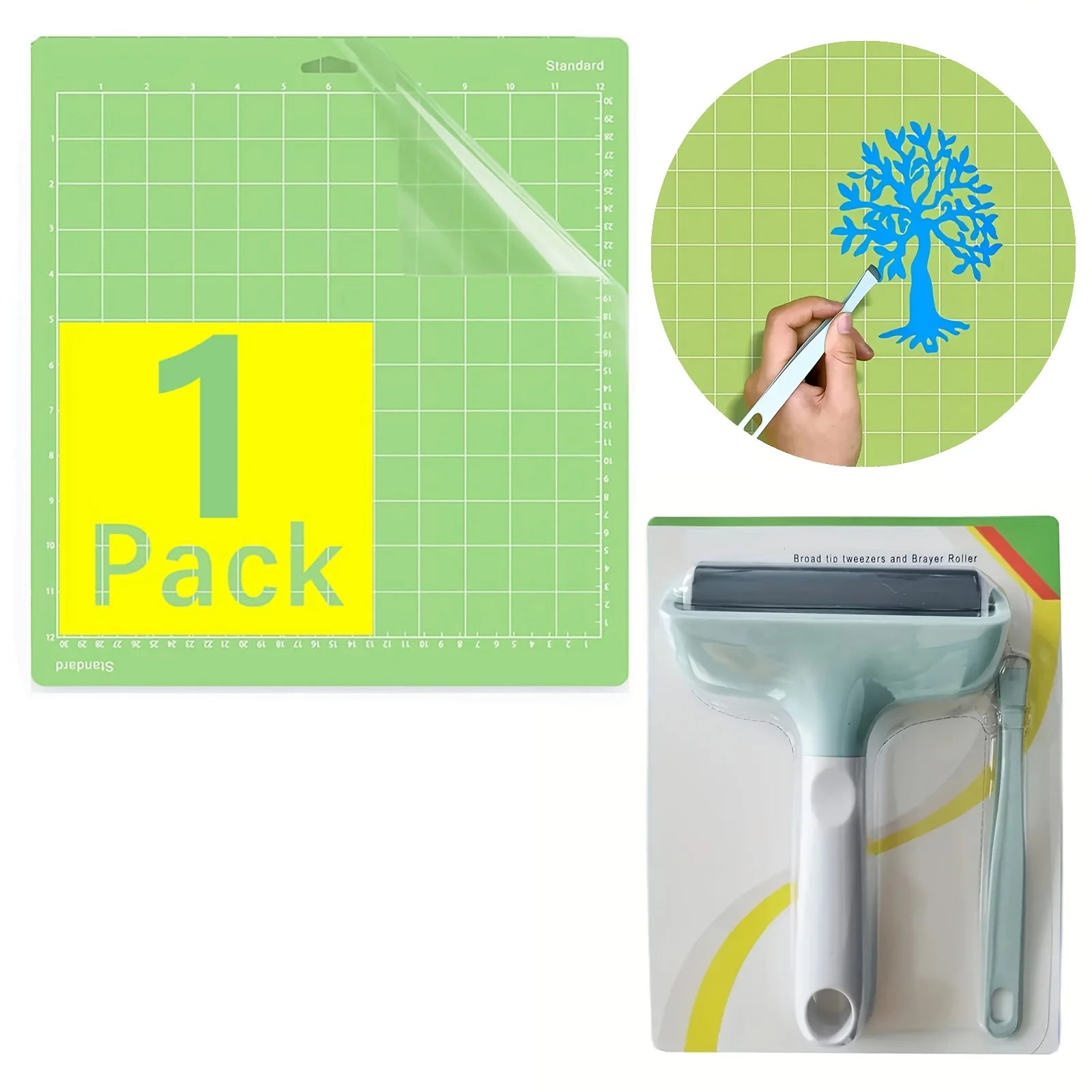 3 PCS Green Printing Cylinder, Pad and Tweezers Set, Dual Textured Surface Embossing Cylinder for Fabric, Leather, Paper, etc. Zpaxo 3PCS