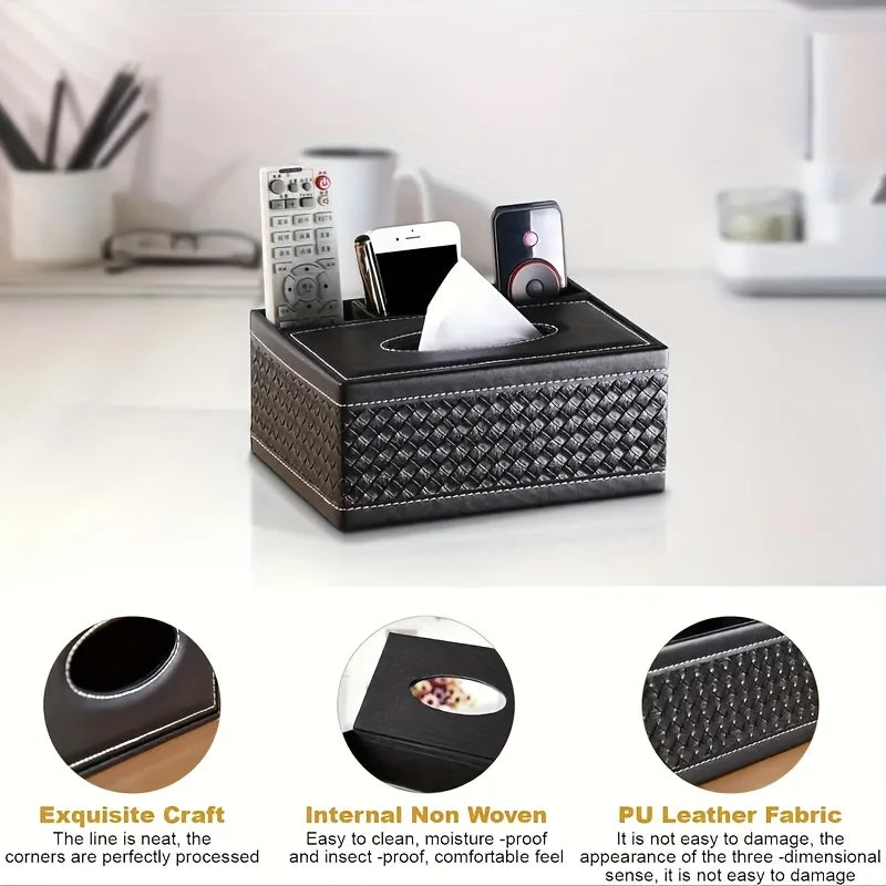 Elegant Faux Leather Tissue Box Holder Remote Control Desktop