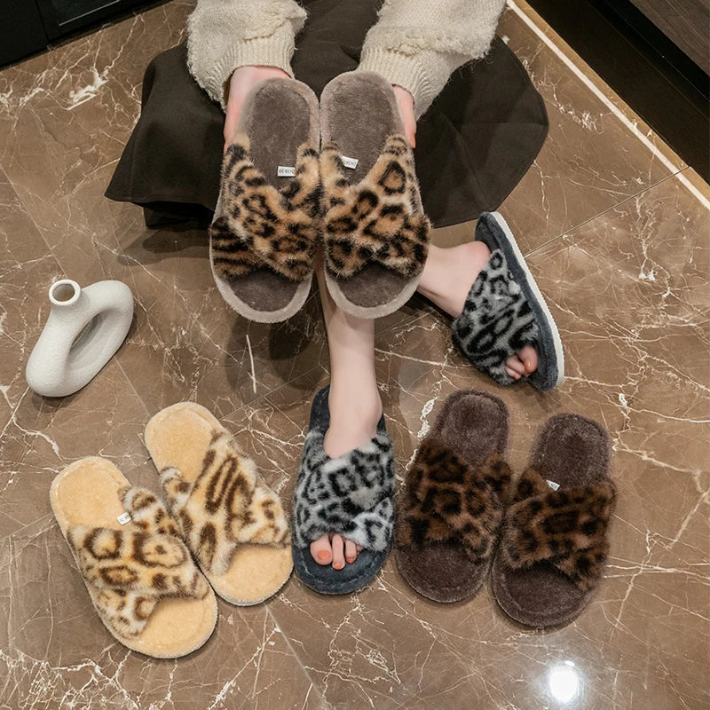 Women's Fuzzy Open-toe Slippers Spring&fall- Plush House Slides