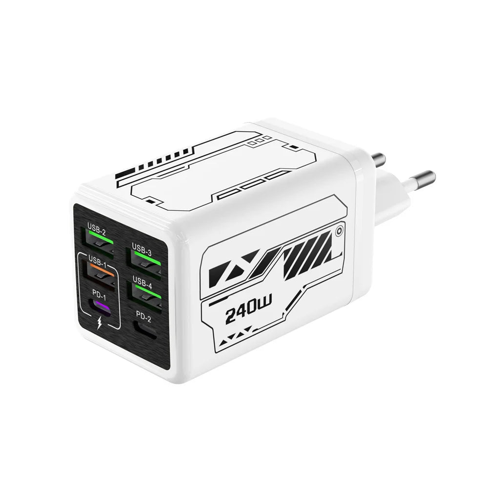 6 in 1 240W USB C Charger PD Fast Charging Mobile Phone Charger Adapter Quinck Charge 3.0 Wall PD USB Type C Charger Zpaxo EU White