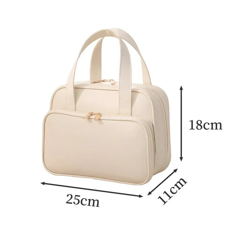 New Handheld Four Sided Toilet Bag, Travel Cosmetics Storage Bag, Waterproof Makeup Organizer Bag, Large Capacity Pouch Lady Box Zpaxo White
