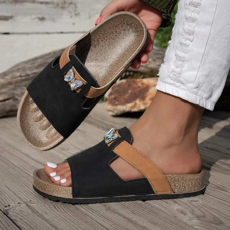 Retro Women's Summer Outdoor Thick Soled Open Toe Slippers Diamond Zpaxo