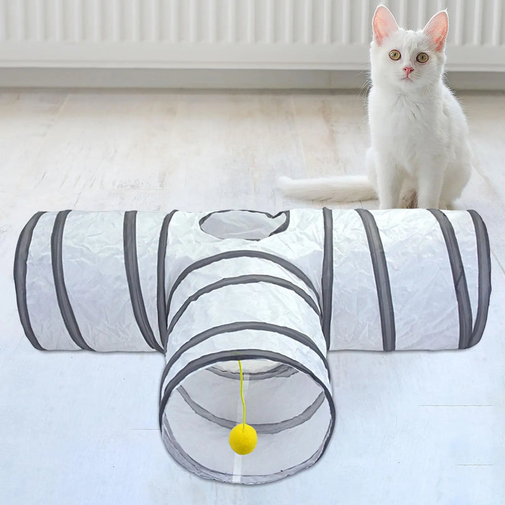 Collapsible Cat Tunnel Tube T Shape Agility Play Durable Scratch Resistant Kitty Toys for Rabbit Bunny Cats Ferrets Training Zpaxo