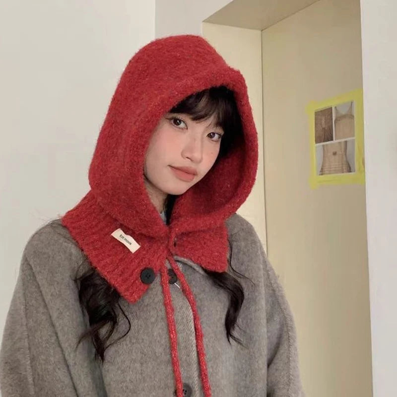 Korean Hat Scarf Women's Autumn Winter Warm Ear Protection Hooded Zpaxo
