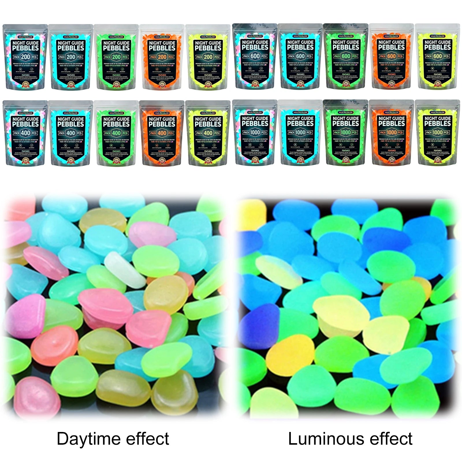 200- Glow Dark Pebbles Resin Luminous Stones Landscape Garden Paths