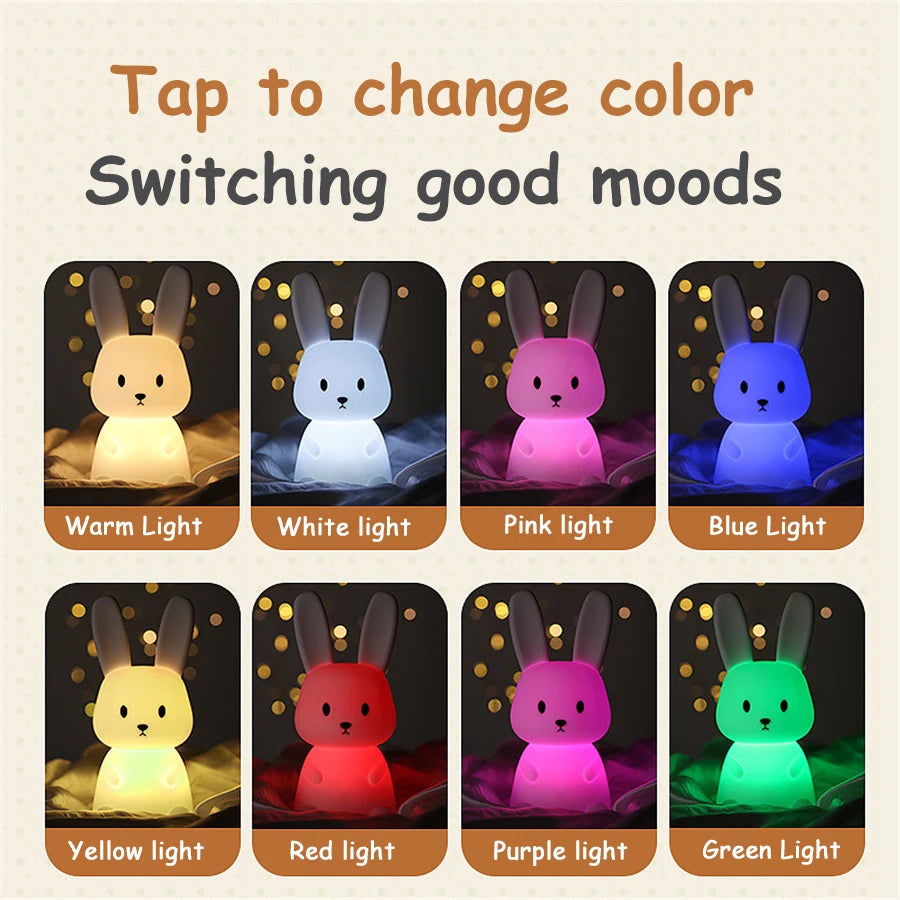 LED Night Light Cute Rabbit Animal Cartoon Silicone Lamp Dimmable USB Rechargeable for Children Kids Bedroom Gift Sleeping Light Zpaxo