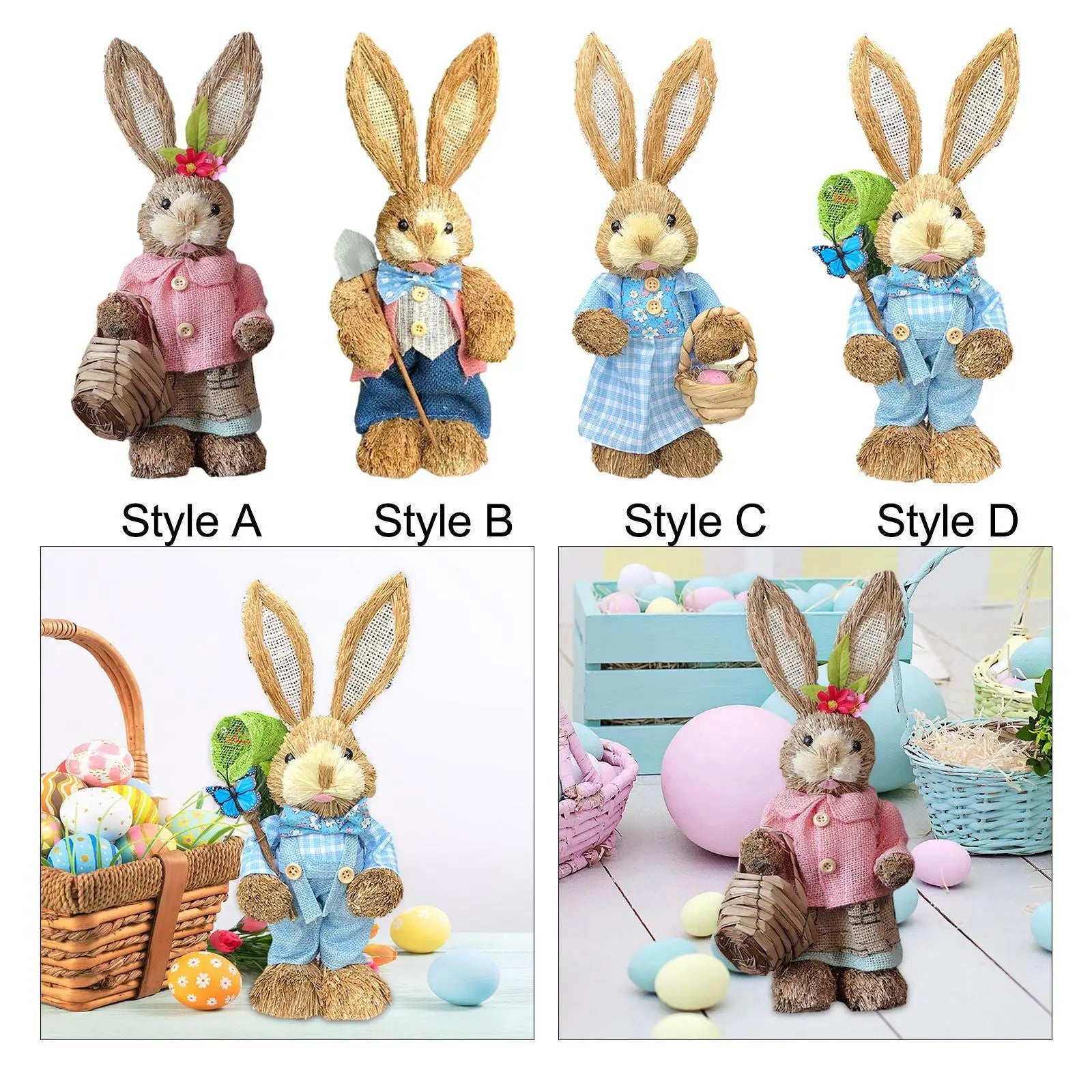 Straw Easter Bunny Statue – 13.78" Standing Rabbit Figurine Easter Bunny Figurine Zpaxo