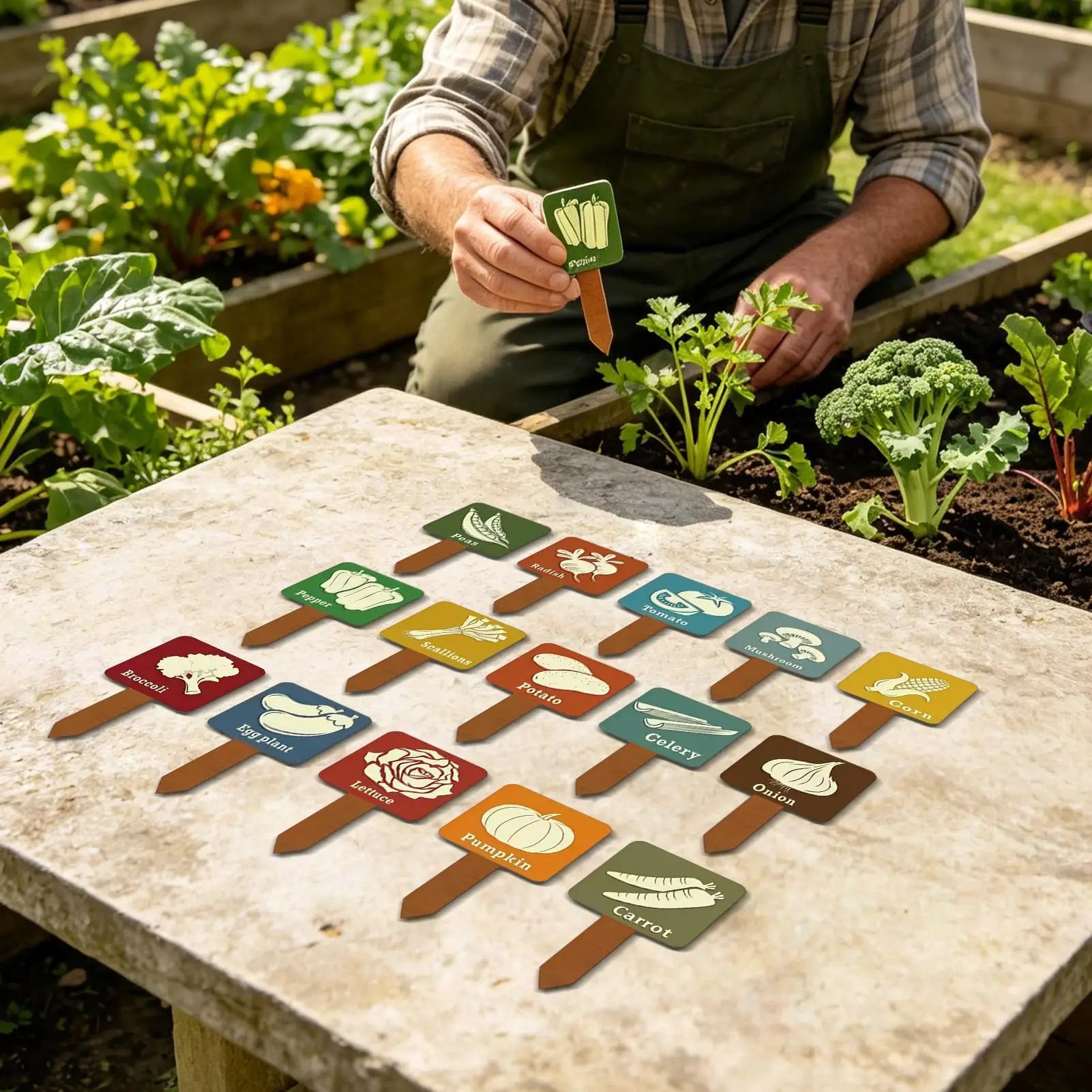 Plant Label Stakes 15 Vegetable T-shape Tags Markers Colorful Print Zpaxo
