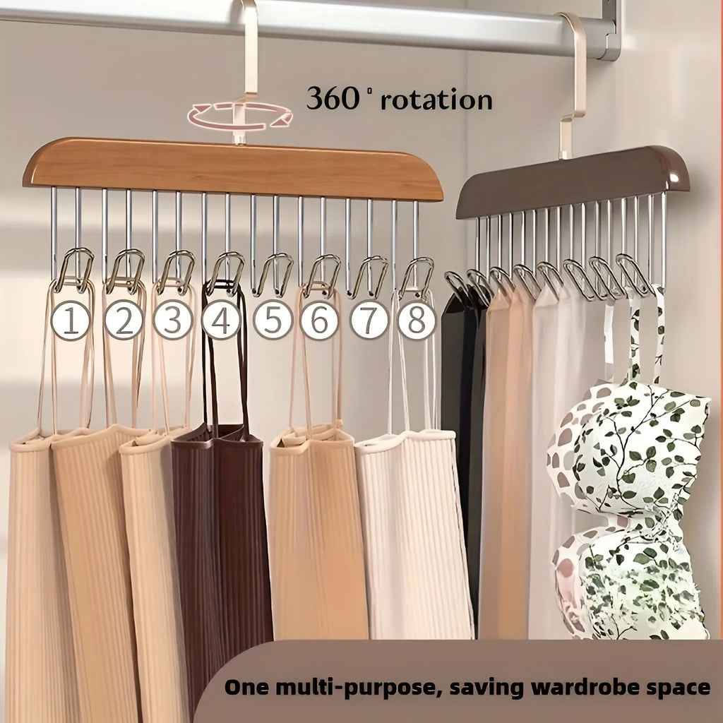 360° Rotating Foldable Wood Bra Hanger with 8 Hooks - Closet Organizer and Storage for 24 Bras Capacity - Space Saving Zpaxo
