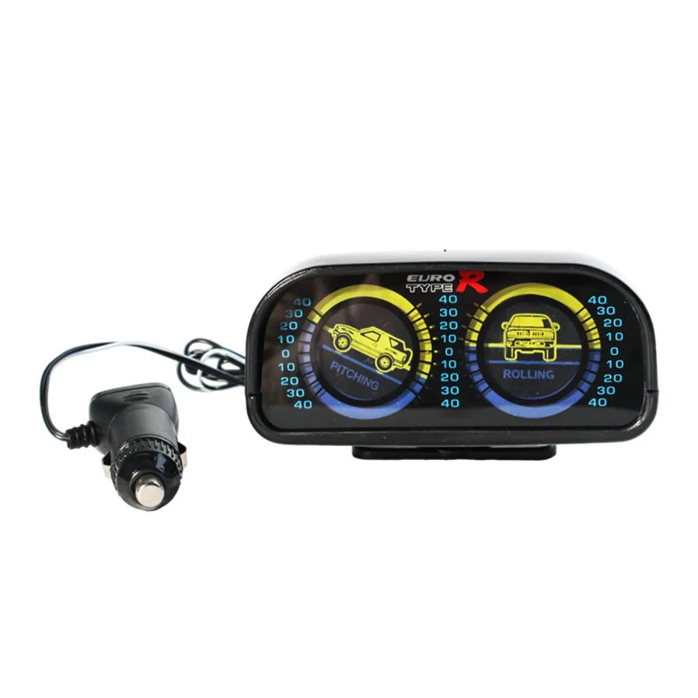 12V Car Level Tilt Gauge LED Light 360 Degree Adjustable Base Slope Zpaxo Black