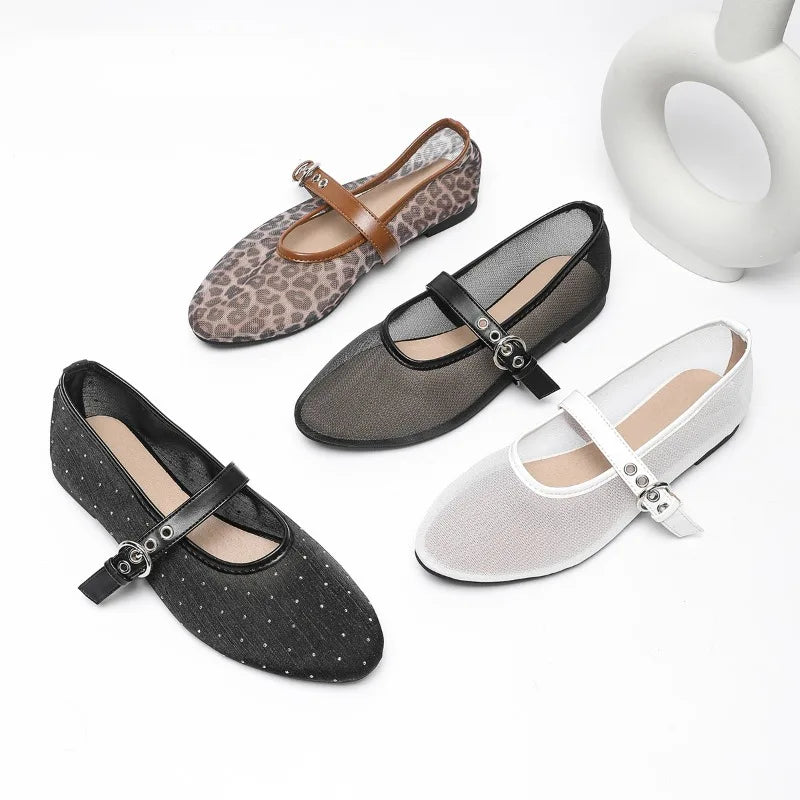 Flat Shoes for Women's Spring and Autumn Round Toe Mesh Breathable and Non Slip Mary Jane Women's Shoes Big Size 35-45 Loafers Zpaxo
