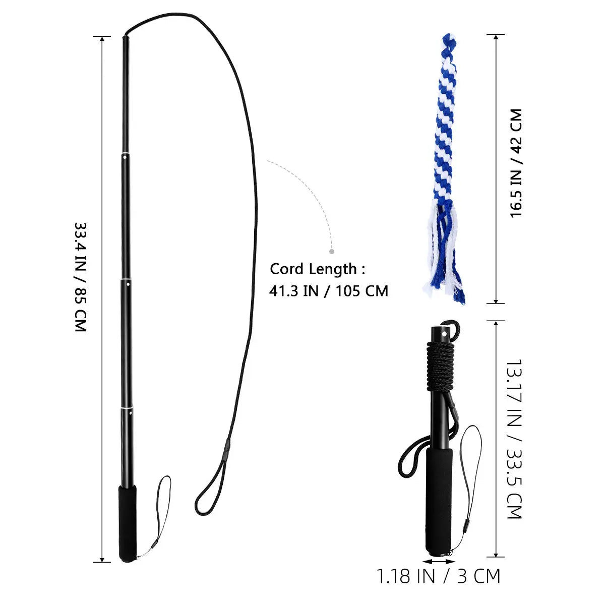 Retractable Dog Interactive Stick L Black Telescoping Flirt Pole