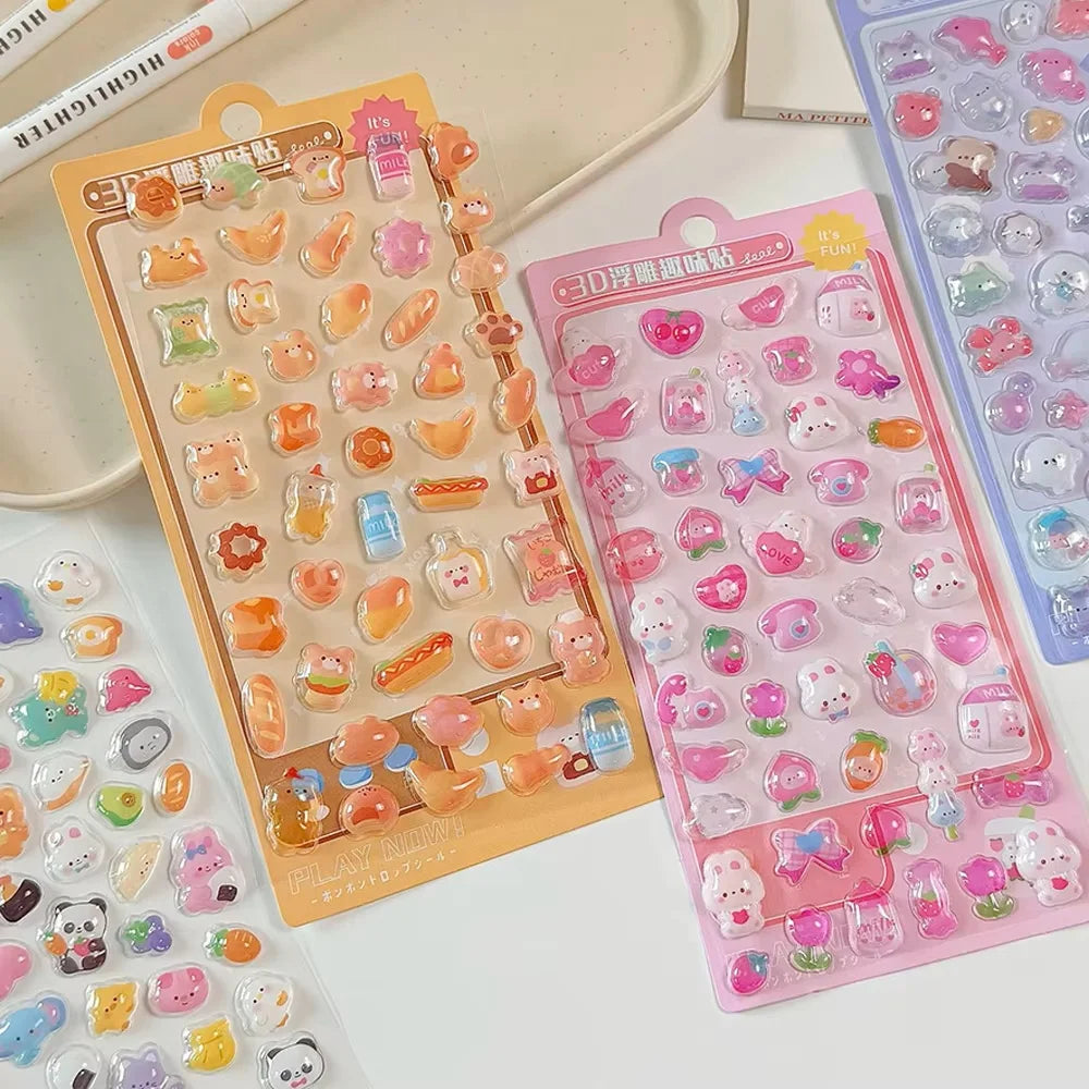 Funny Sweet Furit Ice Cream Pets Drop 3D Relief Sticker Scrapbooking Diy Diary Decor Journaling Stationery Kawaii Stickers Zpaxo