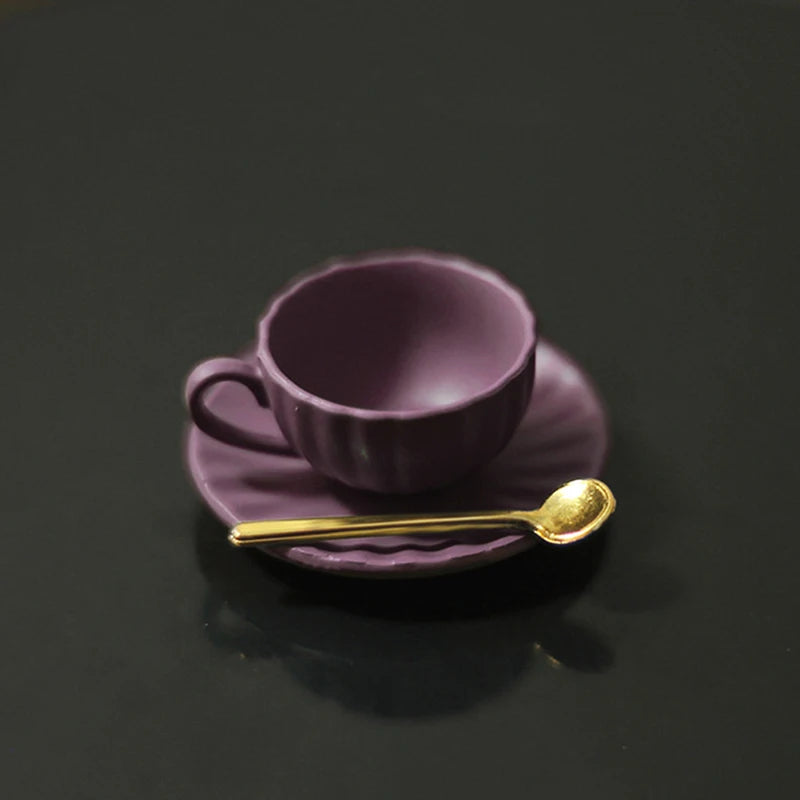 ▶3pcs/set 1:12 Dollhouse Mini Furniture Model DIY Accessories Coffee Cup Saucer Spoon Zpaxo Purple