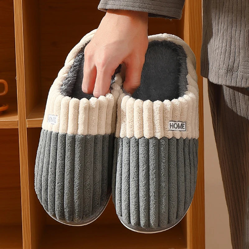 Winter Warm Fur Slippers Men Women Couples House Non Slip Soft Shoes Zpaxo gray 44-45
