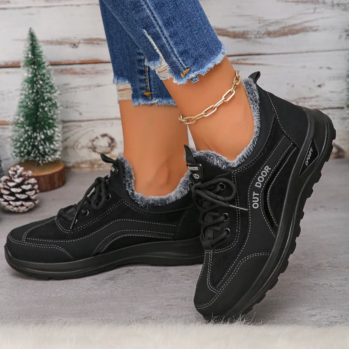 Women Cotton Boots 2025 Warm Comfortable Snow Boots Women Round Toe Flat Bottom Shoes Thickened Fluff Lined Casual Sports Shoes Zpaxo