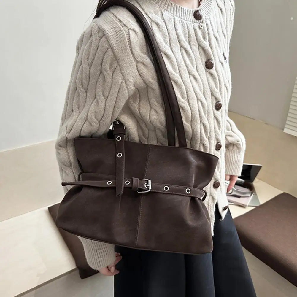 Vintage Suede Tote Bag with Buckle – Large Shoulder Bag Suede Tote Bag Zpaxo