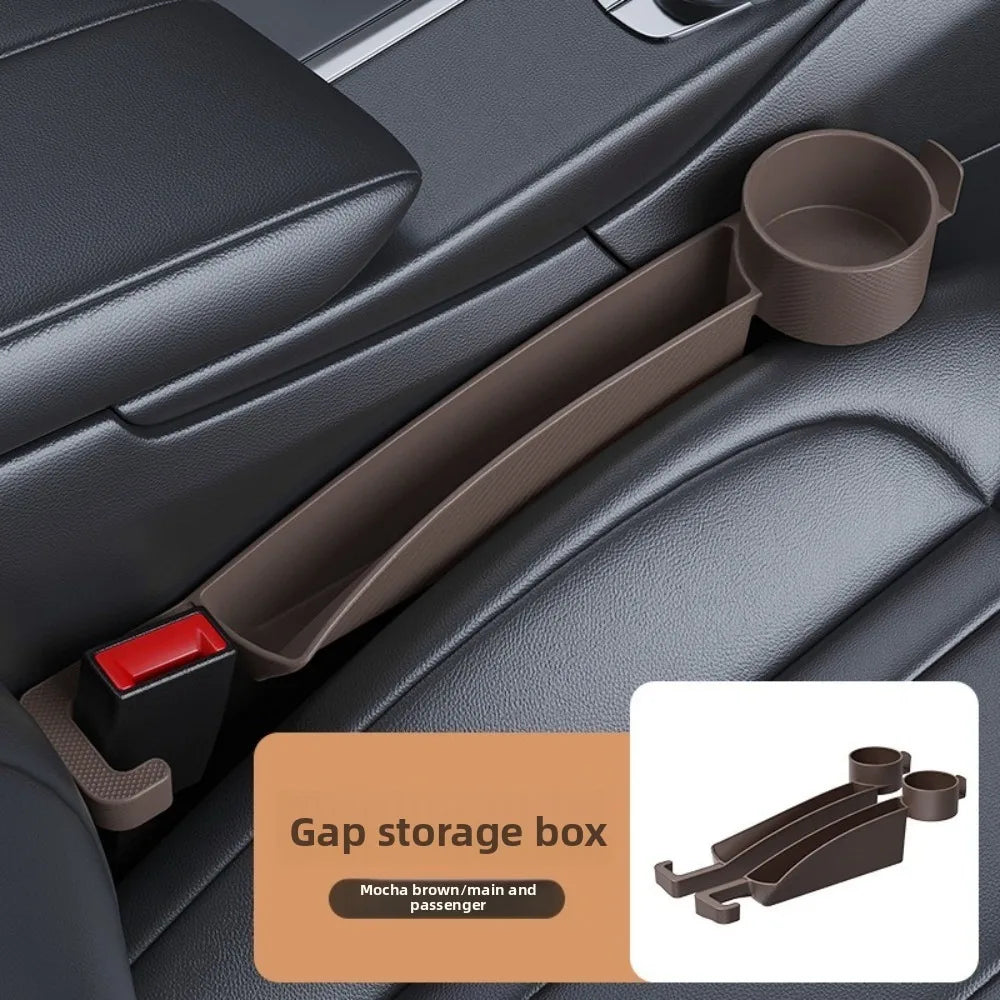 4 in 1 Multi-functional Car Seat Gap Organizer Hook Belt Dual Slot Organizer With Cup Holder Universal Design Gap Filler Strip Zpaxo Brown
