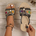 Women Slippers Open Toe Casual Shoes Summer Round Thick Soled Zpaxo flower black 39