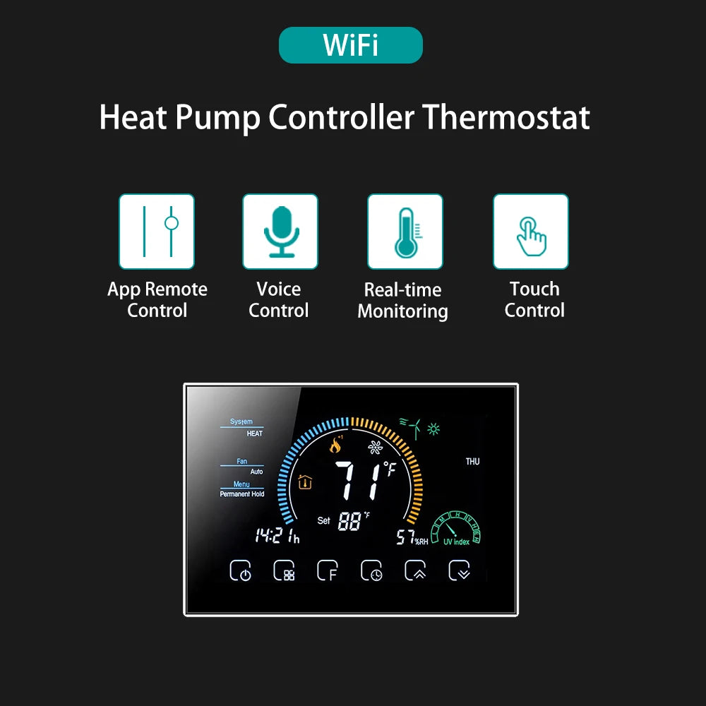 Wifi 3H2C Heat Pump Controller System Thermostat Touch Digital Programming Air Conditioning Smart Life Tuya Alexa Google Home Zpaxo