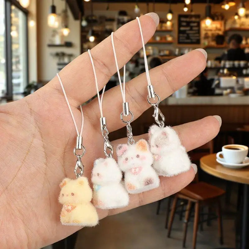 Kawaii Plush Cute Cat Keychain Flocking Animal Pendant Phone Lanyard