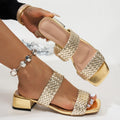 2025 New Women High Heels Sandals Luxury Slip-On Shoes Lightweight Designer Shoes Women Large Size Woven Square Head Sandals Zpaxo Gold 41