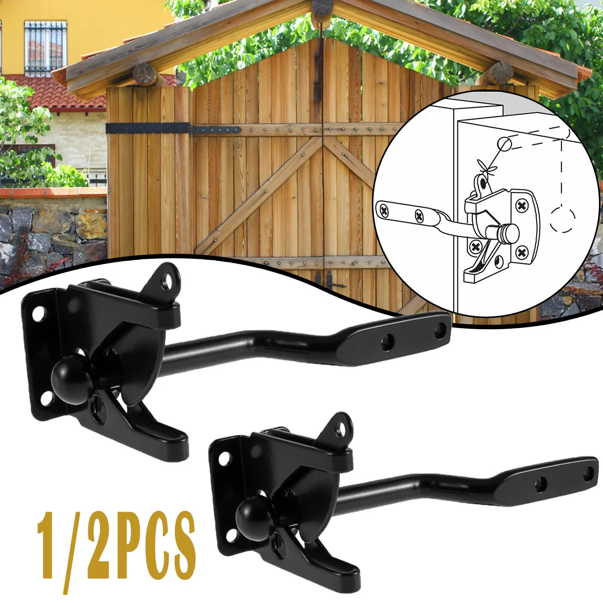 1-2 PCS Self-Locking Gate Latch Carbon High Quality Steel Post Mounted Lever Locking Fence Gate Latch Catch Resistant Safe Lock Zpaxo