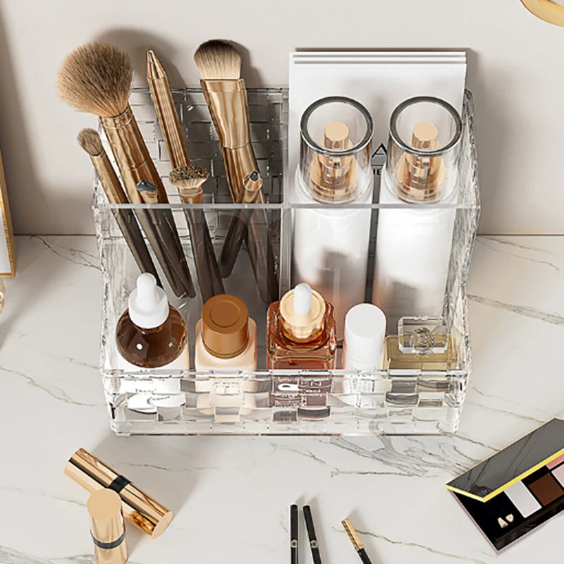 Light Luxury Transparent Desktop Storage Box Multi-grid Makeup Organizer Box Large Capacity Cosmetics Box Remote Control Holder Zpaxo