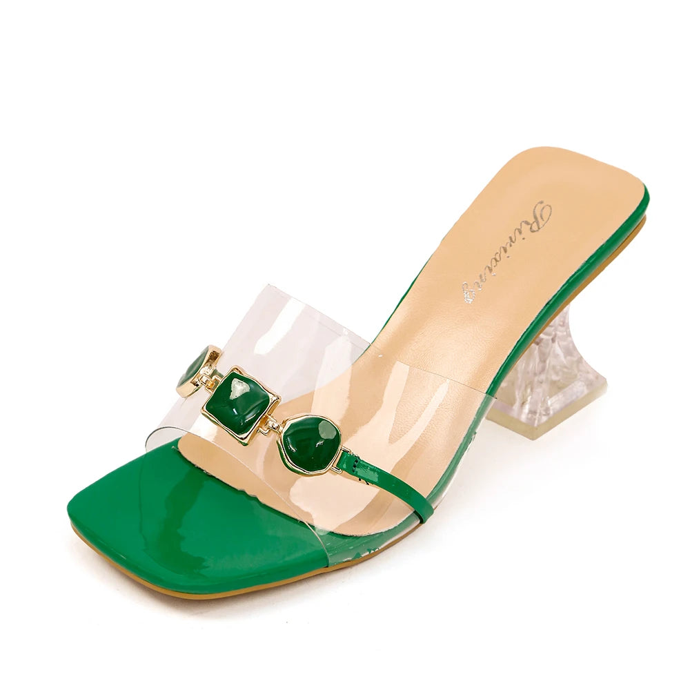 Women's Slippers Summer Heels Square Head Open Toe Simple Sandals Zpaxo green 42