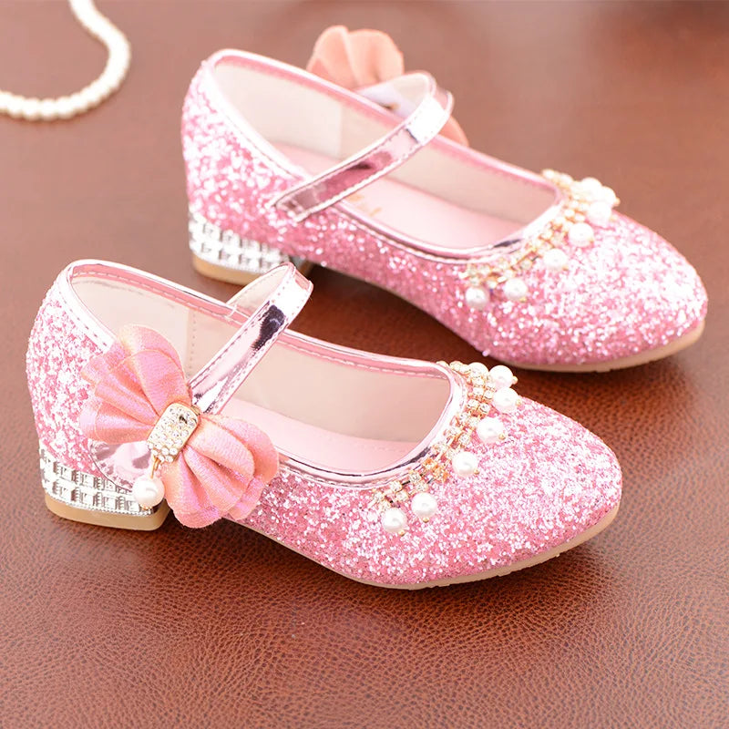 Princess Kids Heels Shoes Dress Party Leather Baby Girls Children's Zpaxo Pink 26(Insole16.5cm) China Mainland